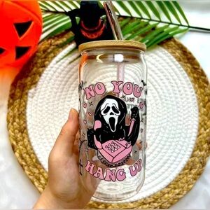 Scream Ghost 16 oz Glass Mason Halloween Drinking Jar Straw Cleaning Brush